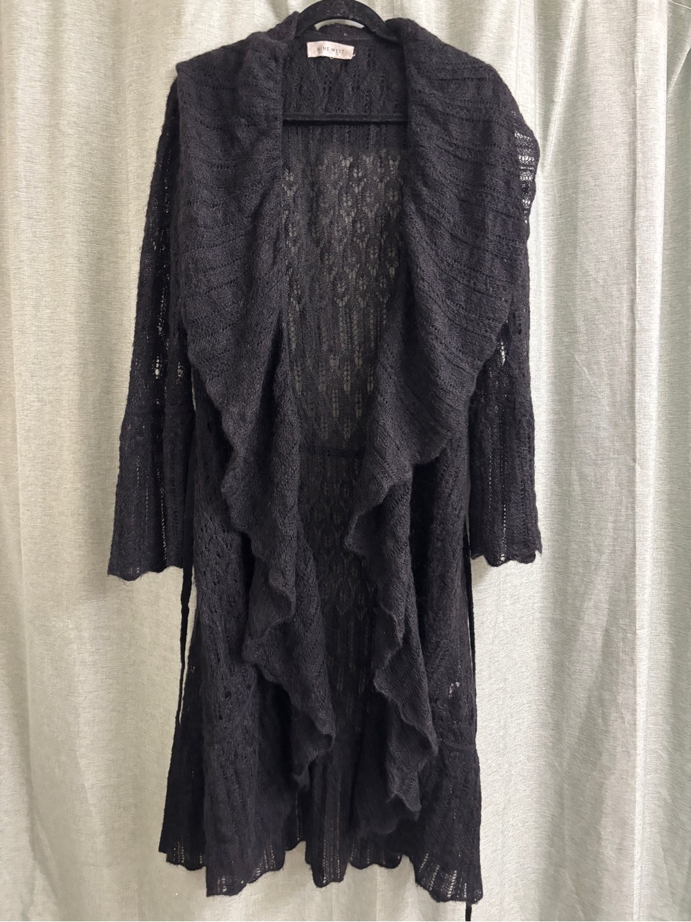 Vintage Y2K Mohair Ruffle Waterfall Duster Black Cardigan Nine West Size 2XL